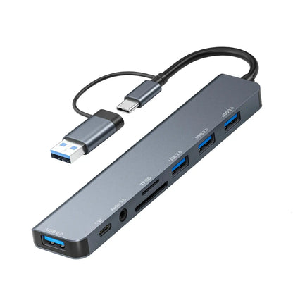 8-in-1 USB-C Docking Station: USB 3.0, SD/TF, Aux Ports, Aluminum Design