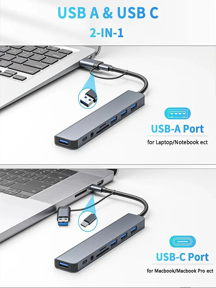 8-in-1 USB-C Docking Station: USB 3.0, SD/TF, Aux Ports, Aluminum Design