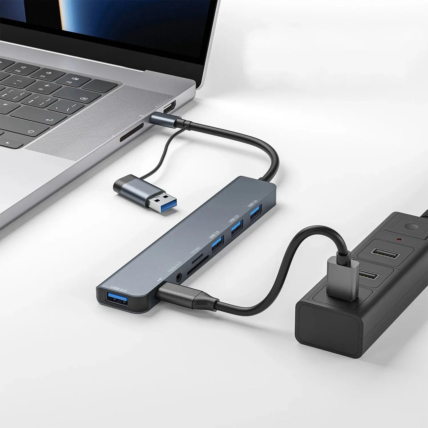 8-in-1 USB-C Docking Station: USB 3.0, SD/TF, Aux Ports, Aluminum Design