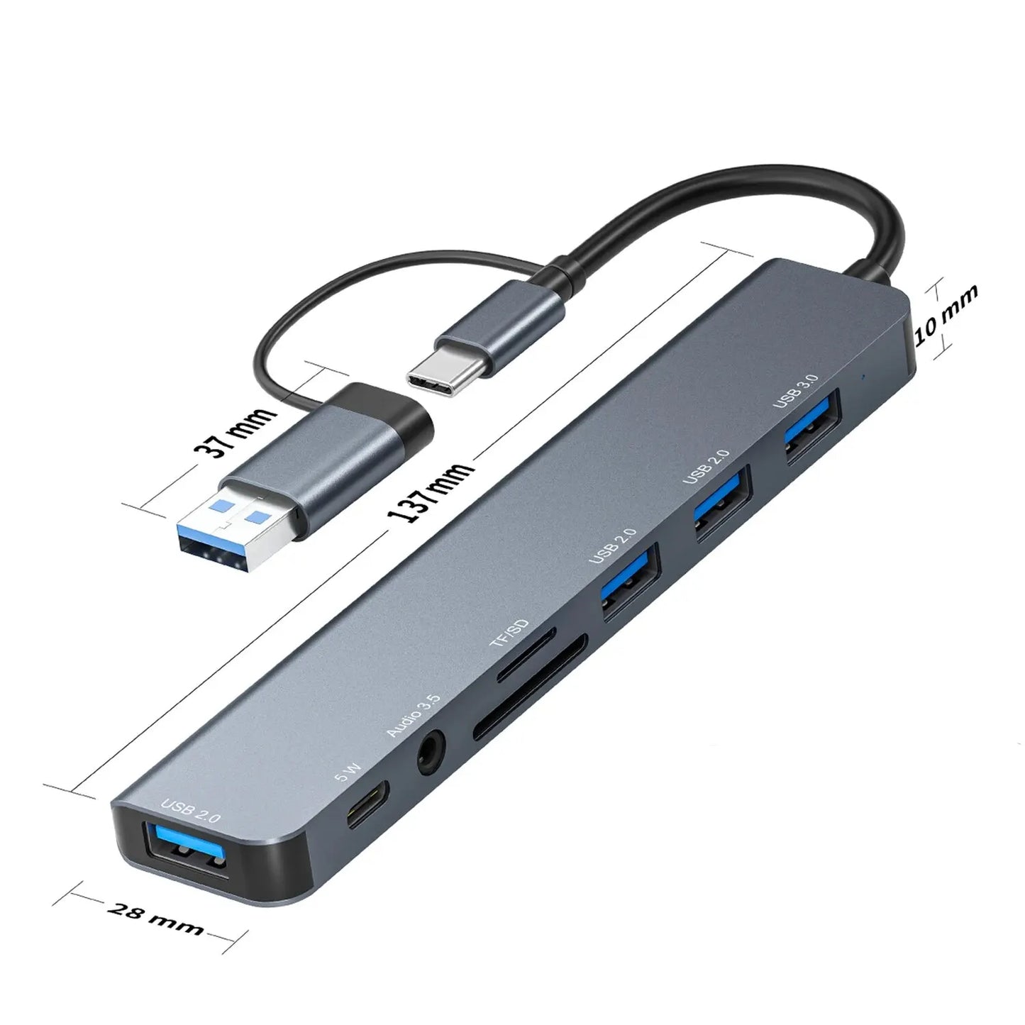 8-in-1 USB-C Docking Station: USB 3.0, SD/TF, Aux Ports, Aluminum Design